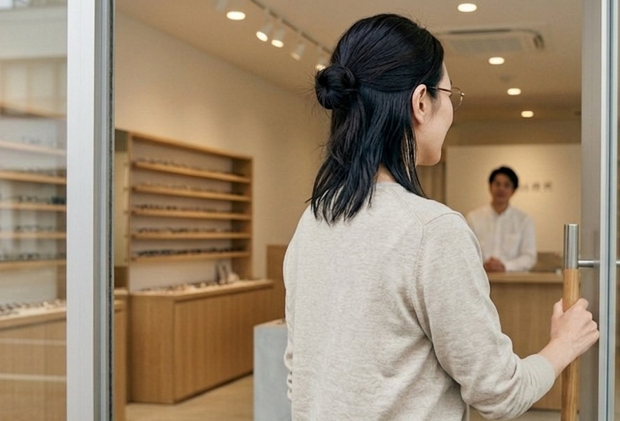 店舗に来店する女性