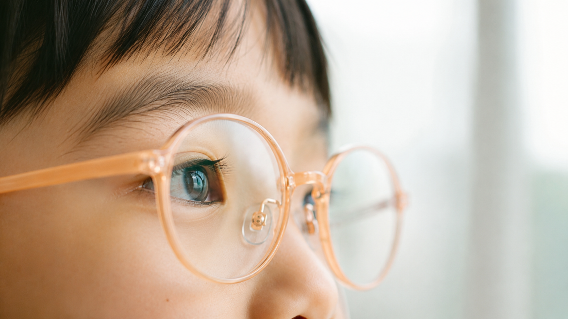 メガネをかけた子どもの目元アップ