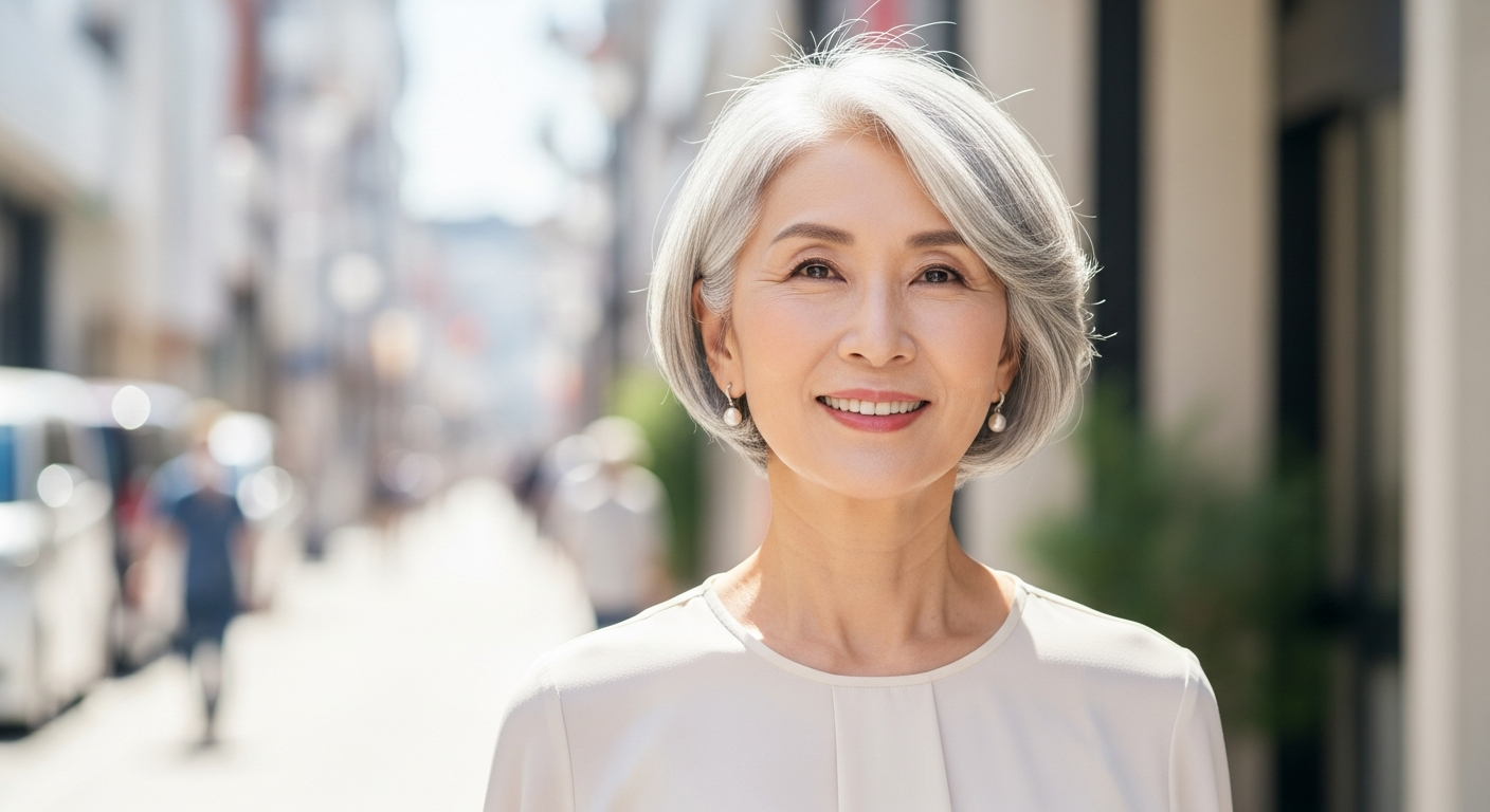 補聴器をつけていることに誰も気づかない — 自信に満ちた笑顔の女性