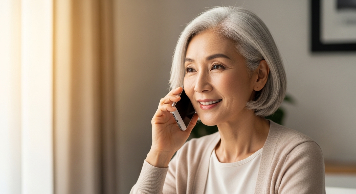 スマートフォンで来店予約をする女性